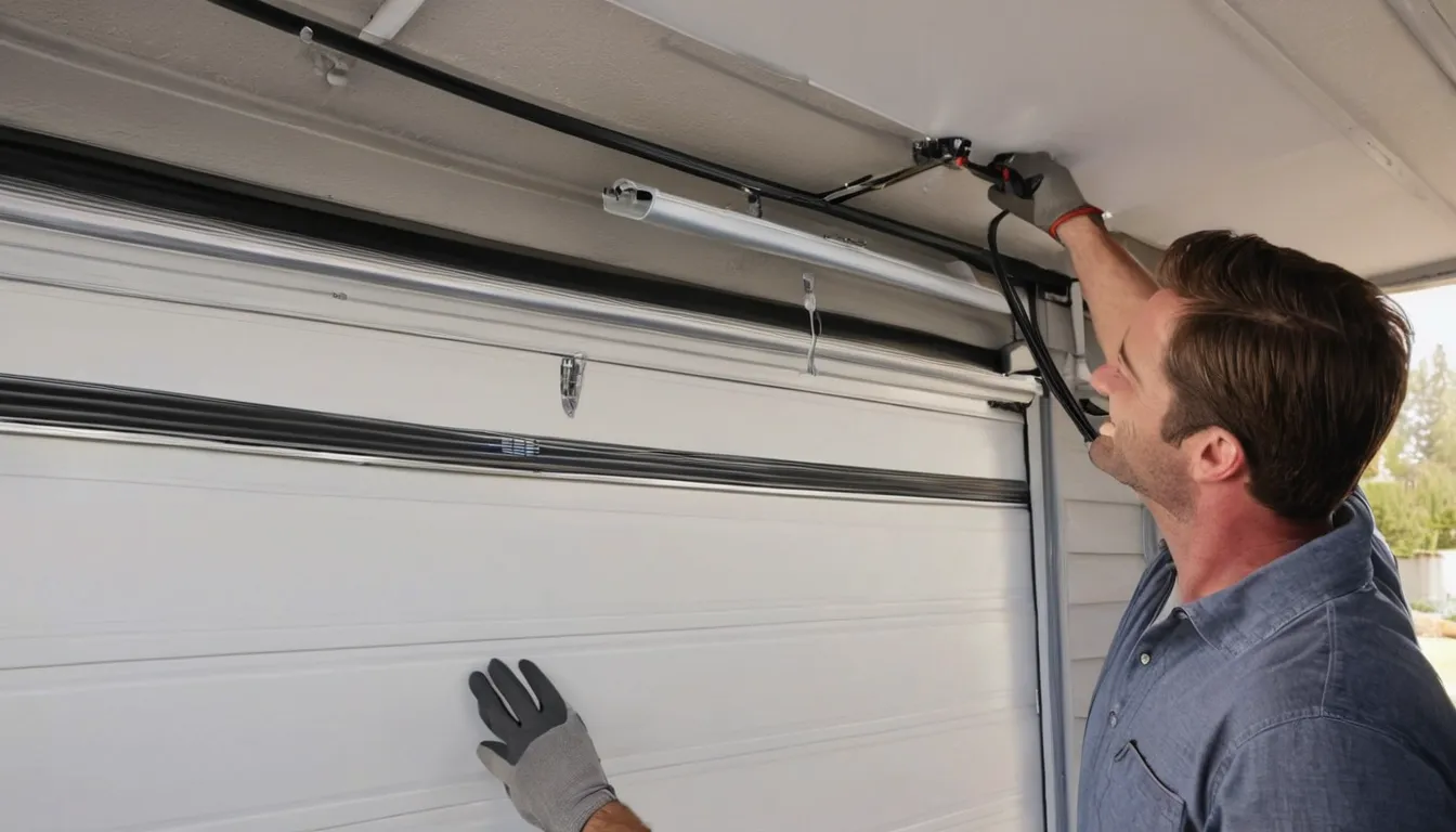 A provider checking a garage door spring for a homeowner in the Bristol area